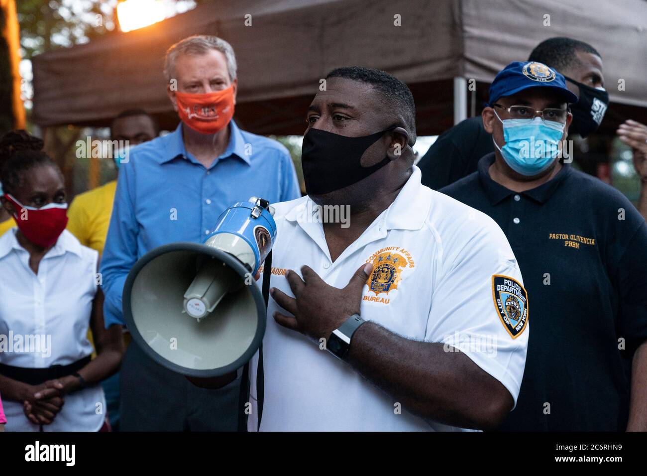 New York, United States. 11th July, 2020. NYPD Chief Jeffrey Maddrey speaks at Occupy the Corner rally in East Harlem in response on gun violence in New York on July 11, 2020. Gun violence in 2020 surged by more than 100% in New York City mostly in neighborhoods with high rate of poverty and high level of COVID-19 cases. Community activists and police department encreased presence in those areas in order to stop gun violence. (Photo by Lev Radin/Sipa USA) Credit: Sipa USA/Alamy Live News Stock Photo