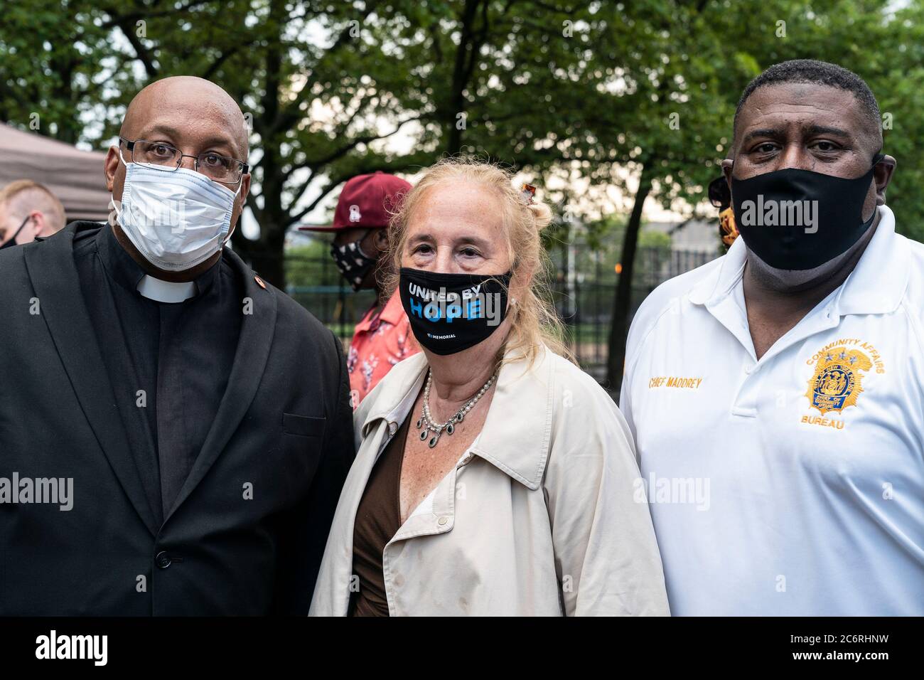 New York, United States. 11th July, 2020. Chaplain Robert Rice, Gale Brewer, NYPD Chief Jeffrey Maddrey attend Occupy the Corner rally in East Harlem in response on gun violence in New York on July 11, 2020. Gun violence in 2020 surged by more than 100% in New York City mostly in neighborhoods with high rate of poverty and high level of COVID-19 cases. Community activists and police department encreased presence in those areas in order to stop gun violence. (Photo by Lev Radin/Sipa USA) Credit: Sipa USA/Alamy Live News Stock Photo