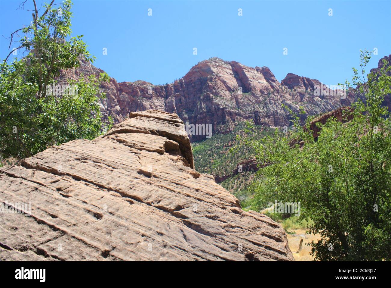 Sheer Cliff Side Rock Formation Zion National Park, Utah Stock Photo