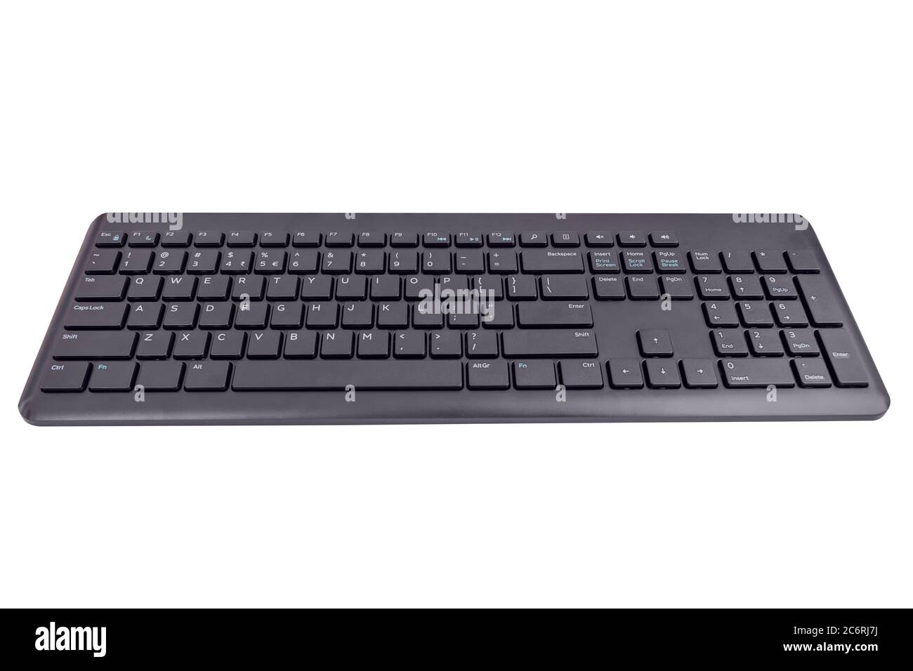 Black Cordless Keyboard isolated on white background. Stock Photo