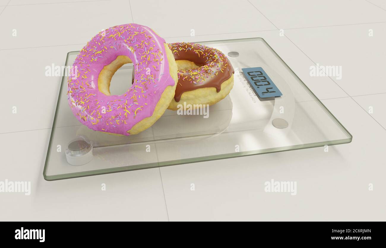 diet versus calories abuse delicious and tempting donuts with chocolate and pink icing and