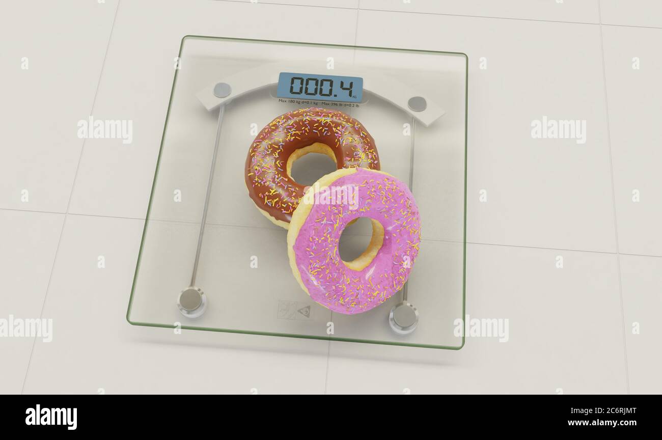 diet versus calories abuse delicious and tempting donuts with chocolate and pink icing and