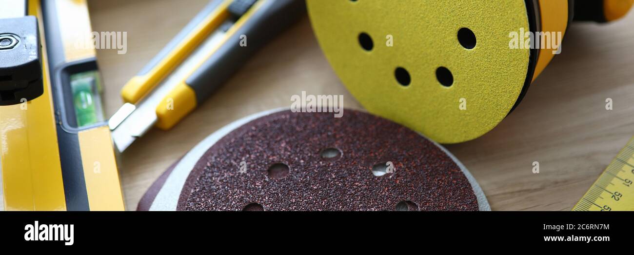 Ruler and stuff on desk Stock Photo - Alamy