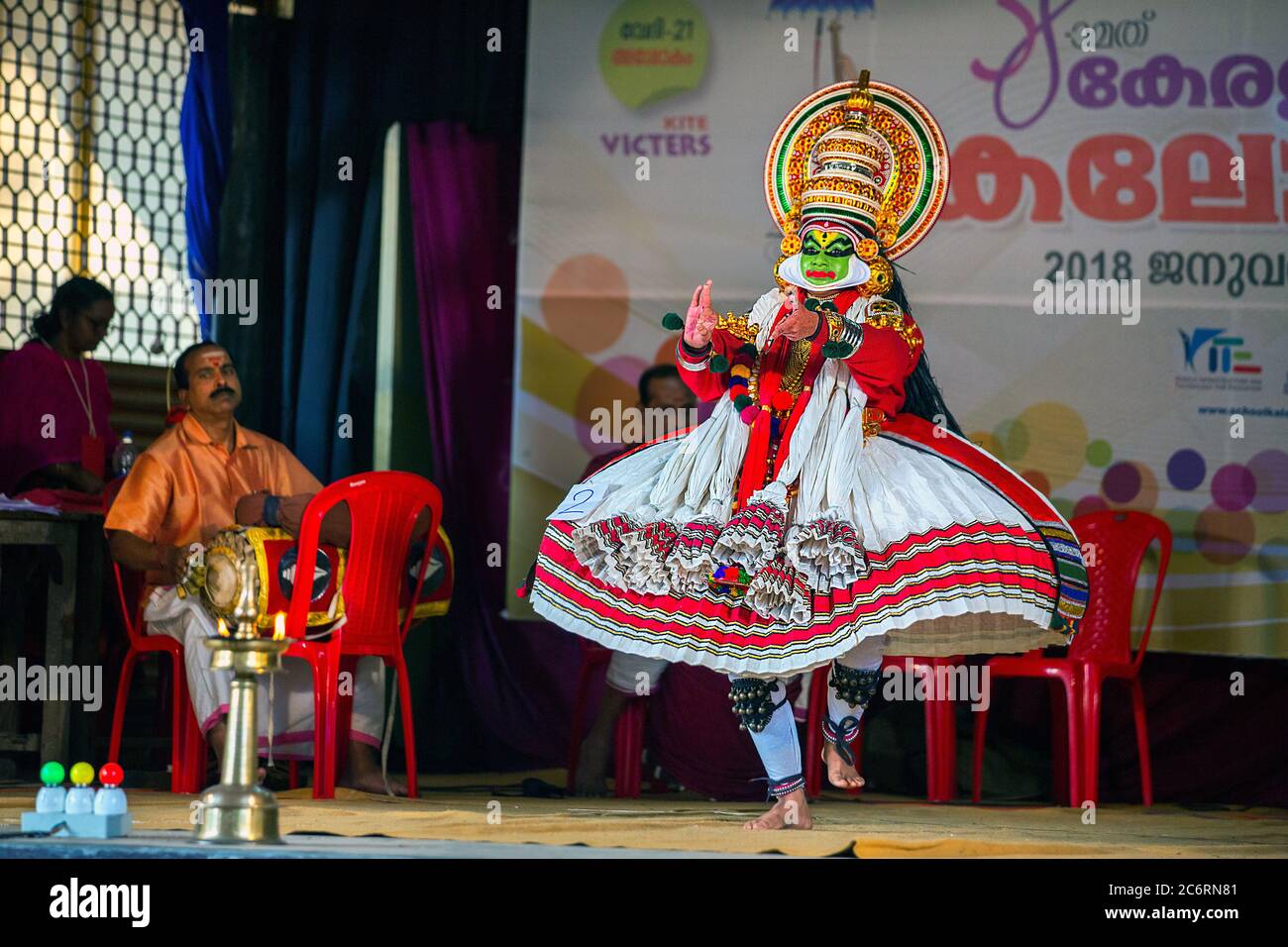 Dancer in traditional costumes perform the south Indian dance/drama of Kathakali in Kerala, India. Kerala ; Stock Photo