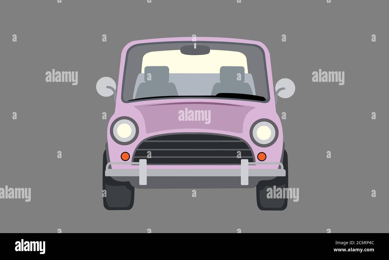Vector illustration retro pink car in the front view Stock Photo