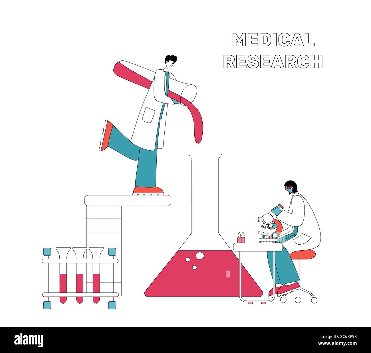 Medical chemical laboratory analysis modern flat linear concept digital illustration of