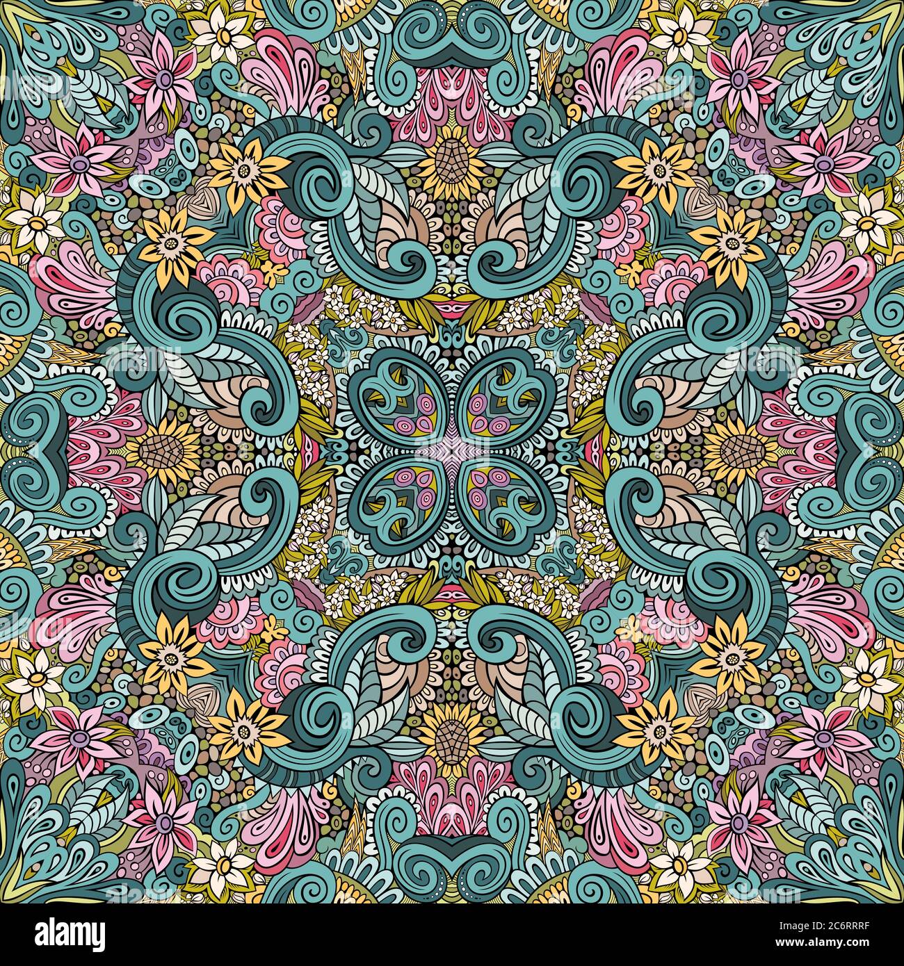Vector ethnic hand drawn color seamless pattern Stock Vector Image ...