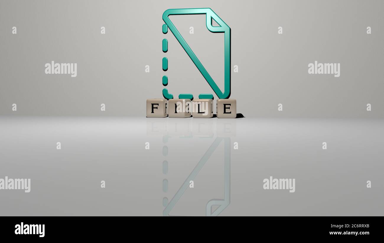 3D graphical image of file vertically along with text built by metallic ...