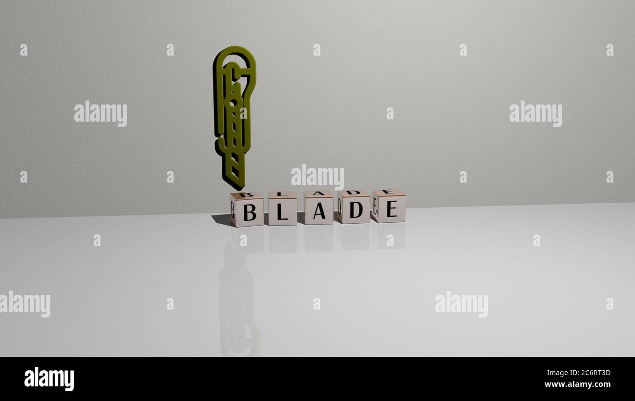 3D graphical image of blade vertically along with text built by ...