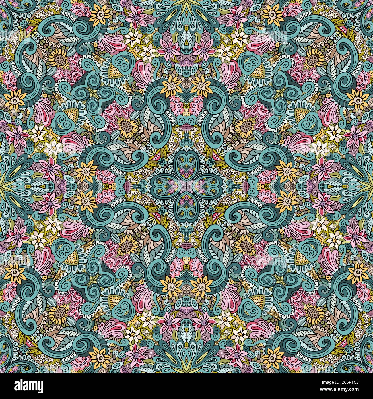 Vector ethnic hand drawn color seamless pattern Stock Vector Image ...