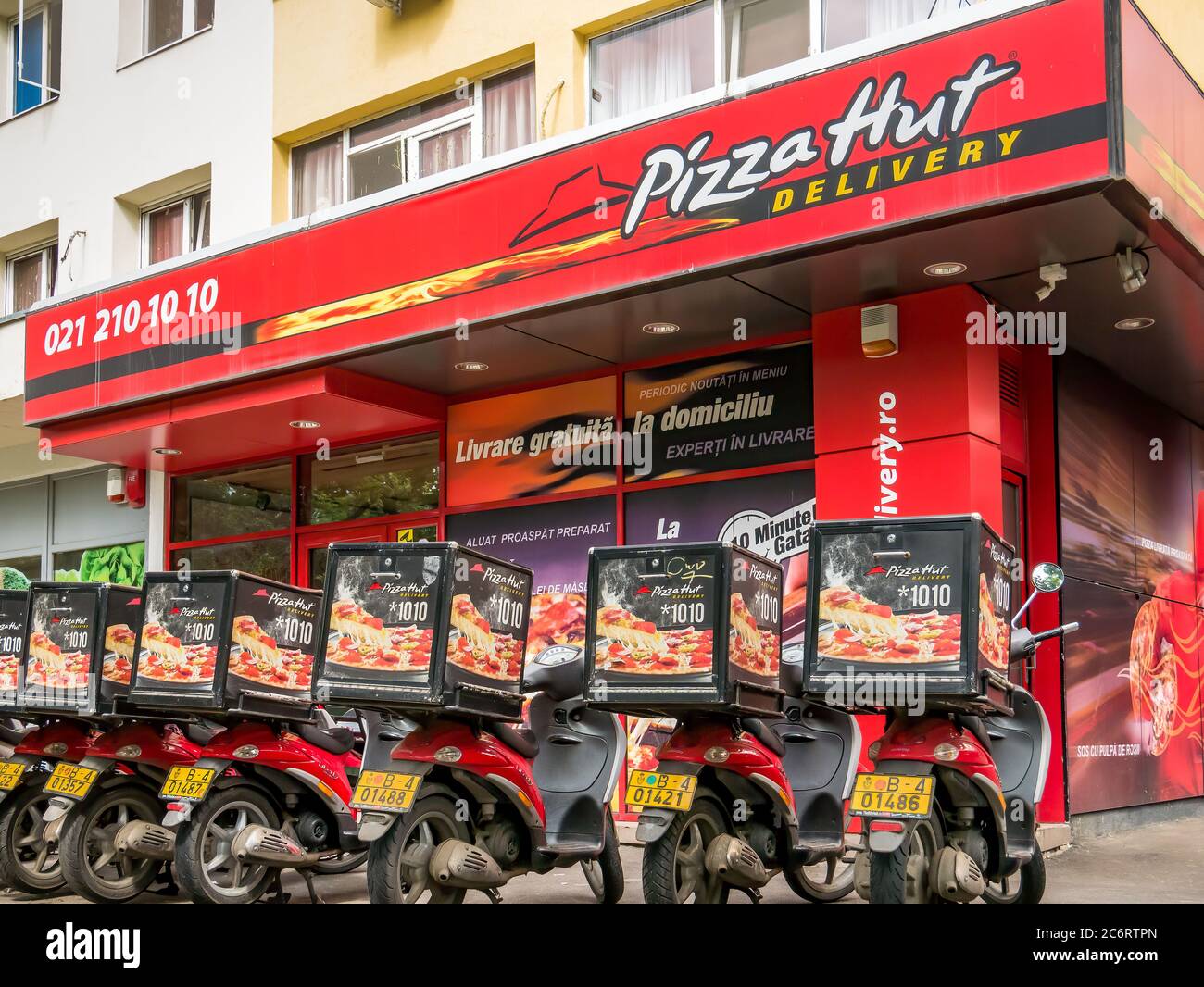 Bucharest/Romania 06.22.2020 PizzaHut delivery motorcycles parked