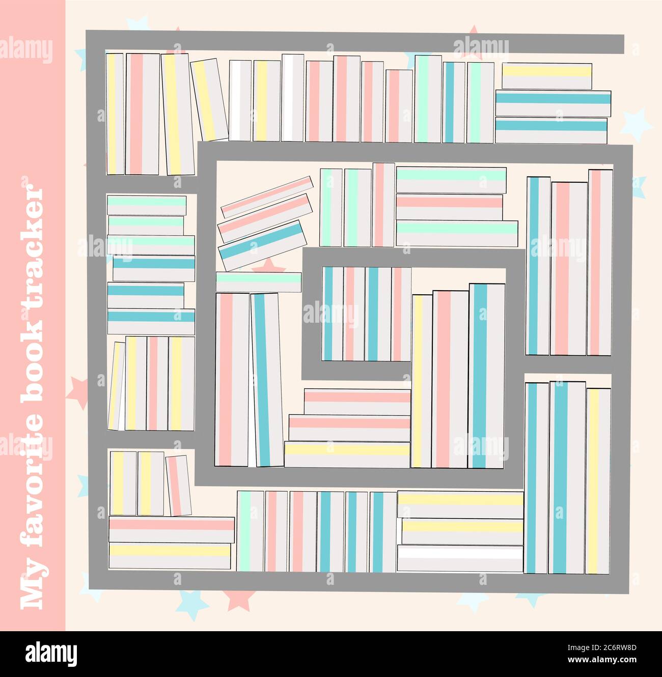 Reading tracker. Literature and library. Shelf with books. HABIT