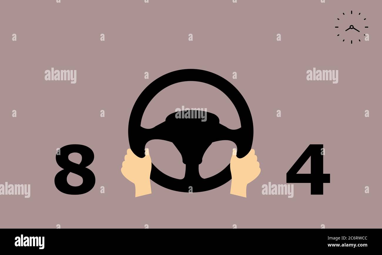 How to hold the steering wheel of the car. Vector illustration. Stock Photo