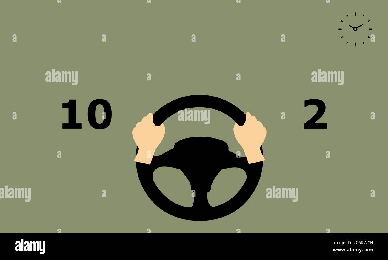How to hold the steering wheel of the car. Vector illustration. Stock Photo