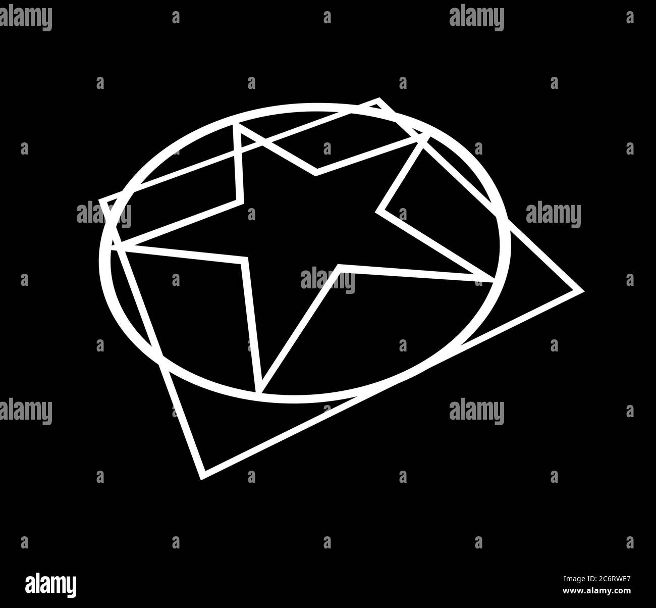 Five-pointed star linear style,circle,quad,overlap. Quality design element on black. Stock Photo