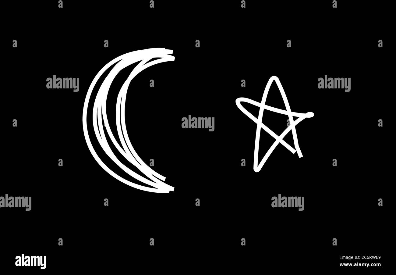 Simple moon and star lines. Icon or symbol. Illustration on a black