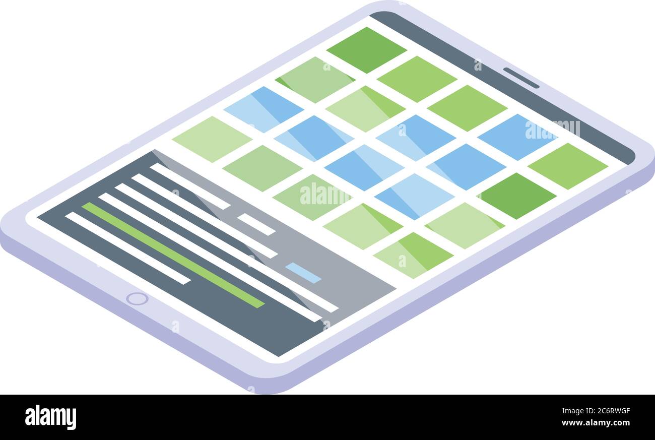 Tablet programming icon, isometric style Stock Vector