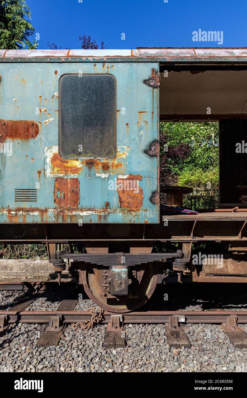 old British rail rolling stock,Cargo Container, Carriage, Door, Environment, Freight Transportation, Heavy, Horizontal, Industry, Locomotive, Metal, M Stock Photo