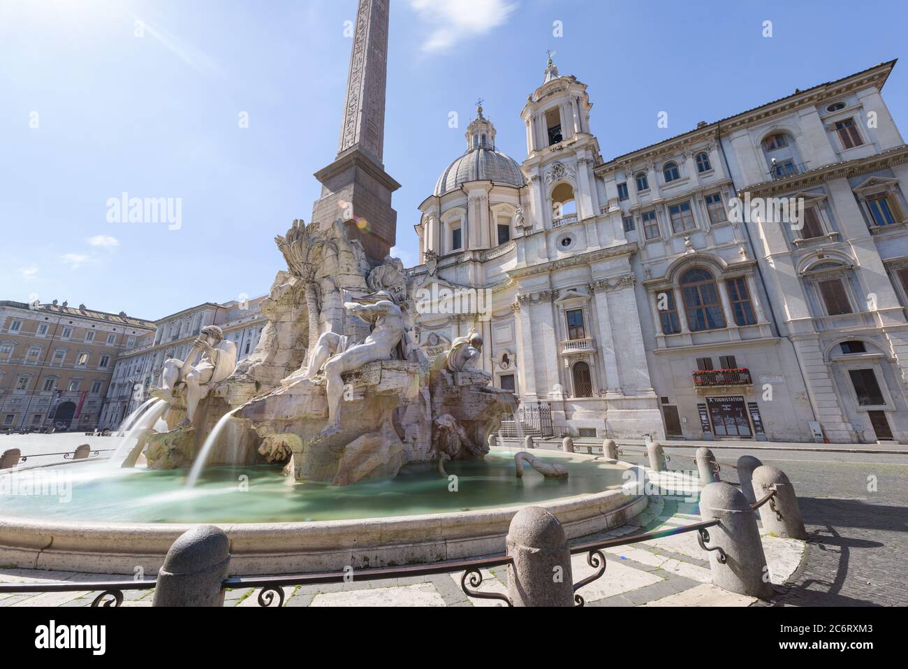 Rome, Italy -12 Mar 2020: Popular tourist spot Piazza Navona is empty following the coronavirus confinement measures put in place by the governement, Stock Photo