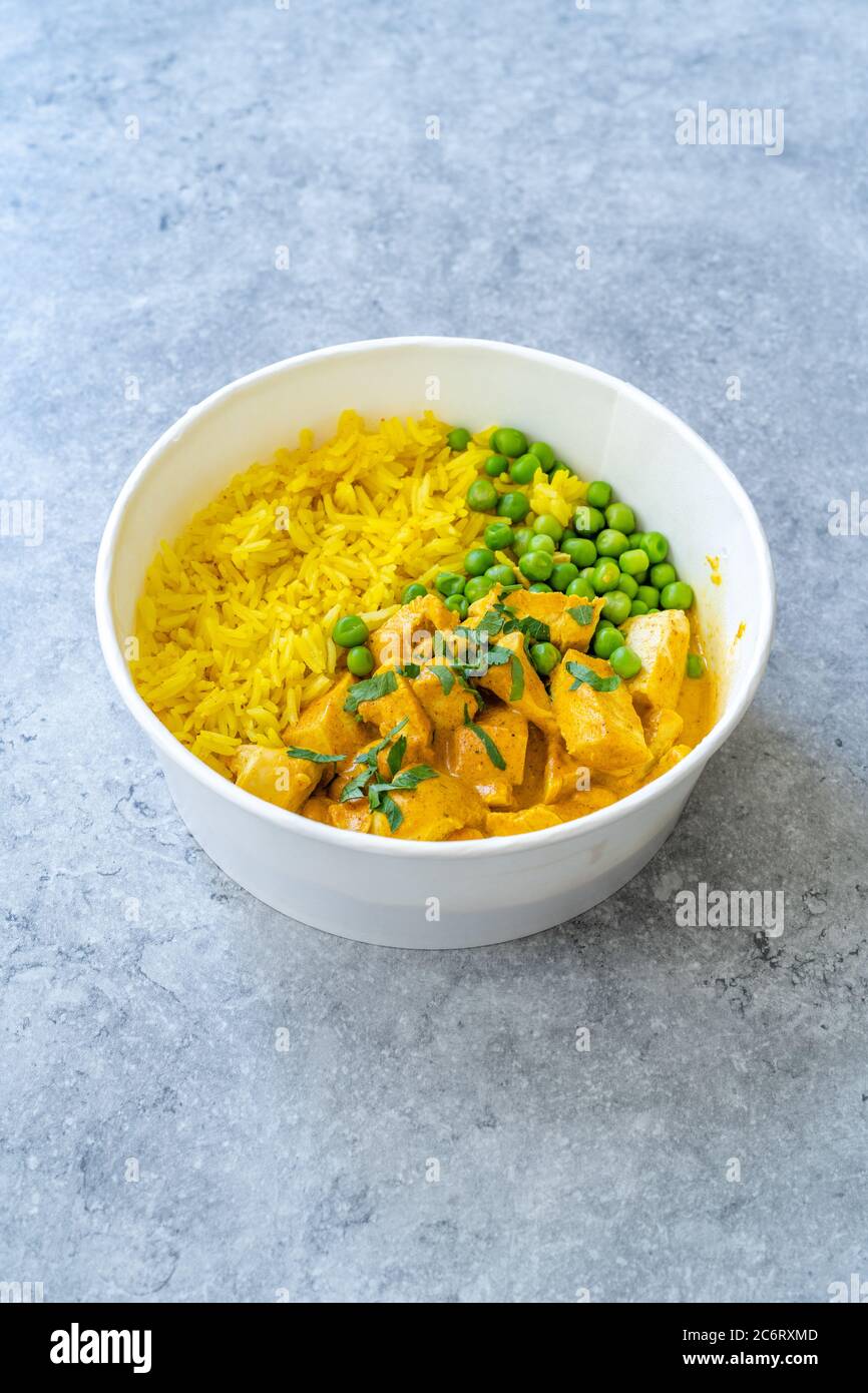 Take Away Indian Street Food Tikka Masala with Chicken, Curry Basmati