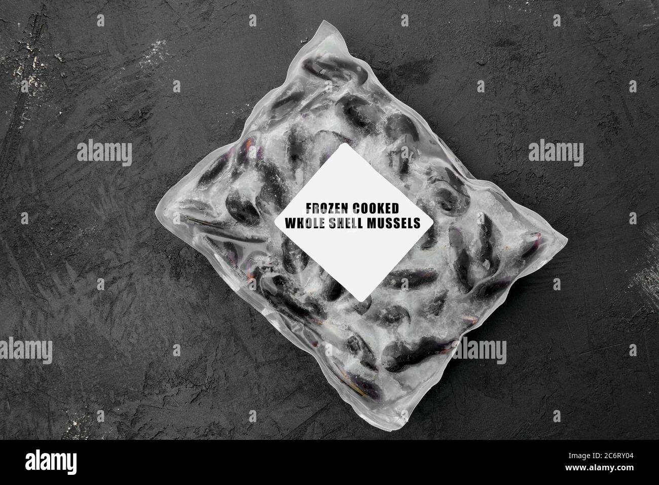 Frozen cooked whole shell mussels in package Stock Photo Alamy