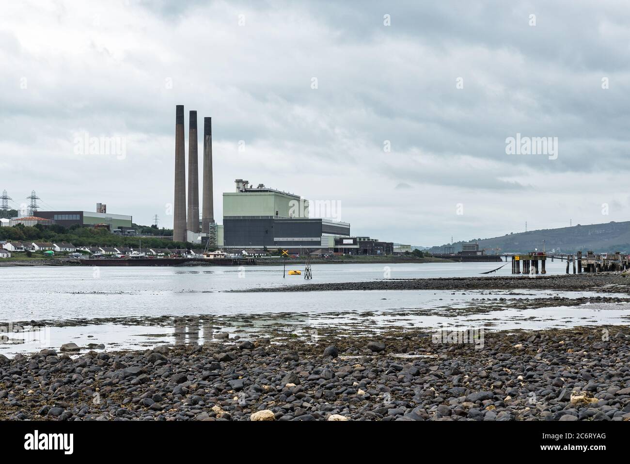 Larne, Northern Ireland- July 4, 2020: Ballylumford Power Station on the shores of Larne harbor Stock Photo