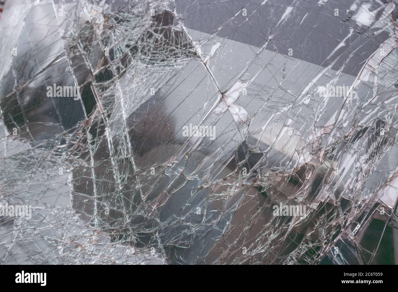 Cracked glass Texture. Top view cracked broken car glass texture background. Stock Photo