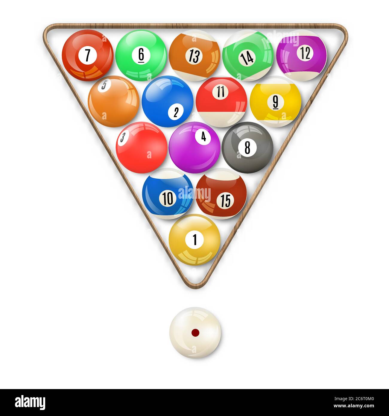 Set of 3D glossy snooker balls with triangle, vector illustration Stock