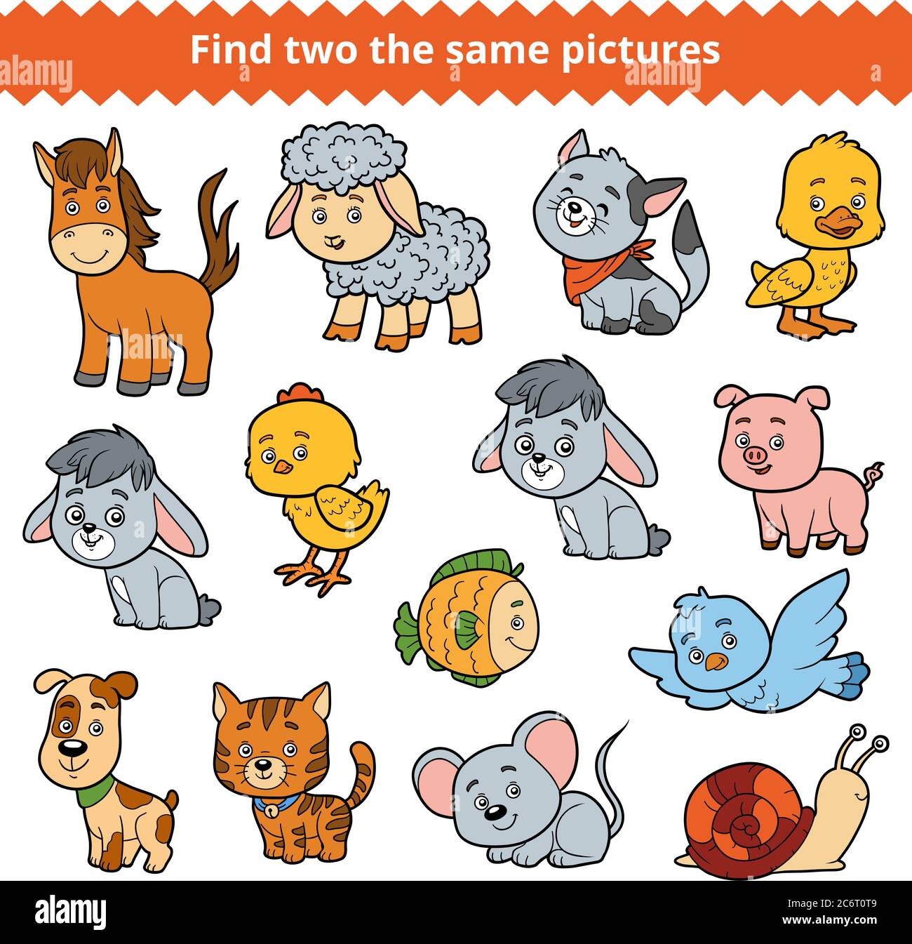 Find two the same pictures, education game for children, vector set of ...