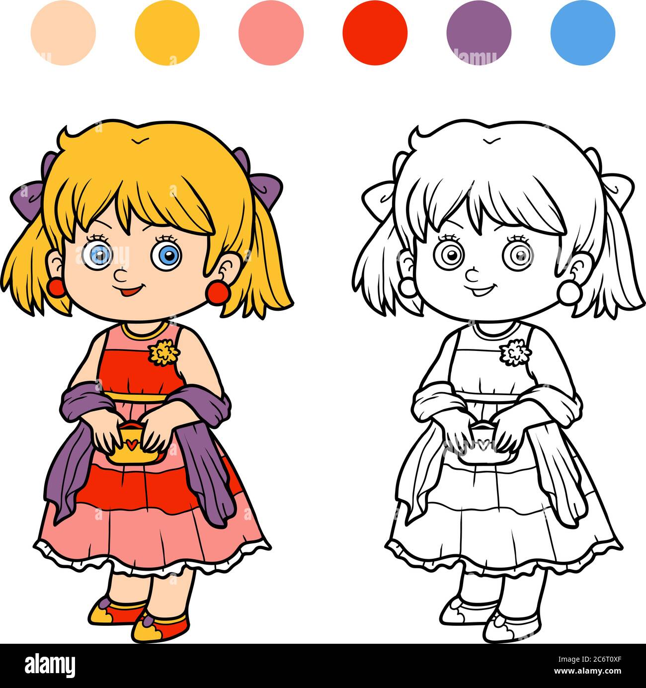 Coloring book for children, girl in a dress Stock Vector Image &amp; Art ...