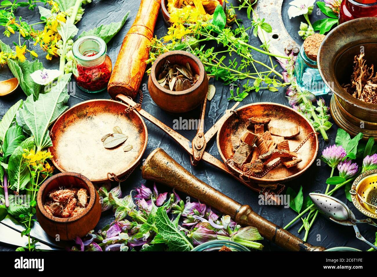 Fresh medicinal,healing herbs.Alternative medicine herbal.Natural