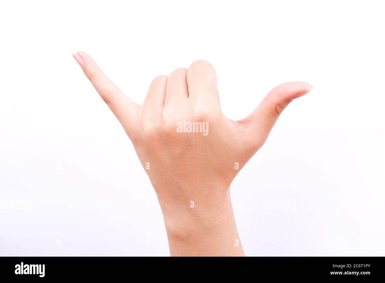 finger hand symbols isolated concept hand making a call phone or carabao country music sign  on white background Stock Photo