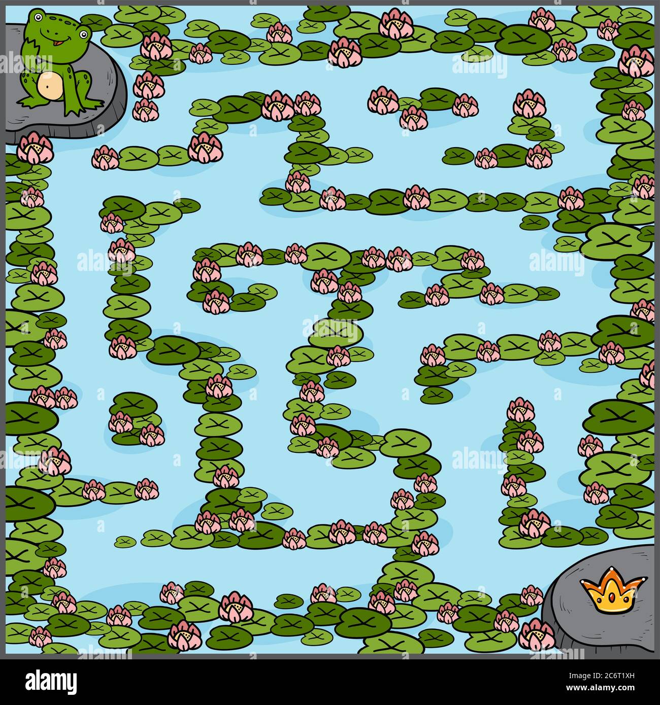 Maze game, education game for children, Frog and crown Stock Vector