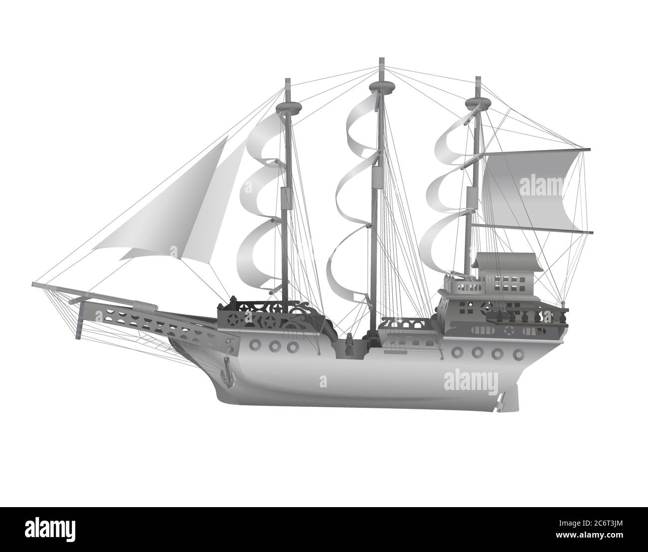 Vintage sailing ship isolated on white background, vector illustration ...