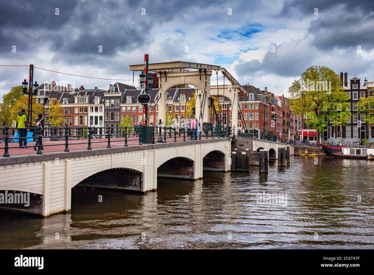 Skinny Bridge (Dutch: Magere Brug) on Amstel river in city of Amsterdam, Holland, the Netherlands Stock Photo