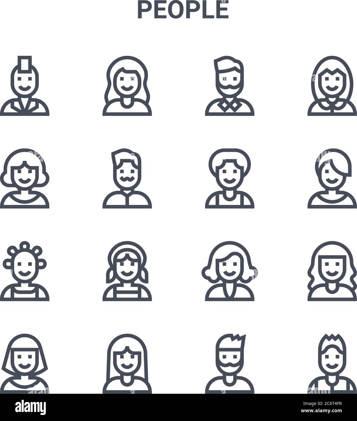 set of 16 people concept vector line icons. 64x64 thin stroke icons ...