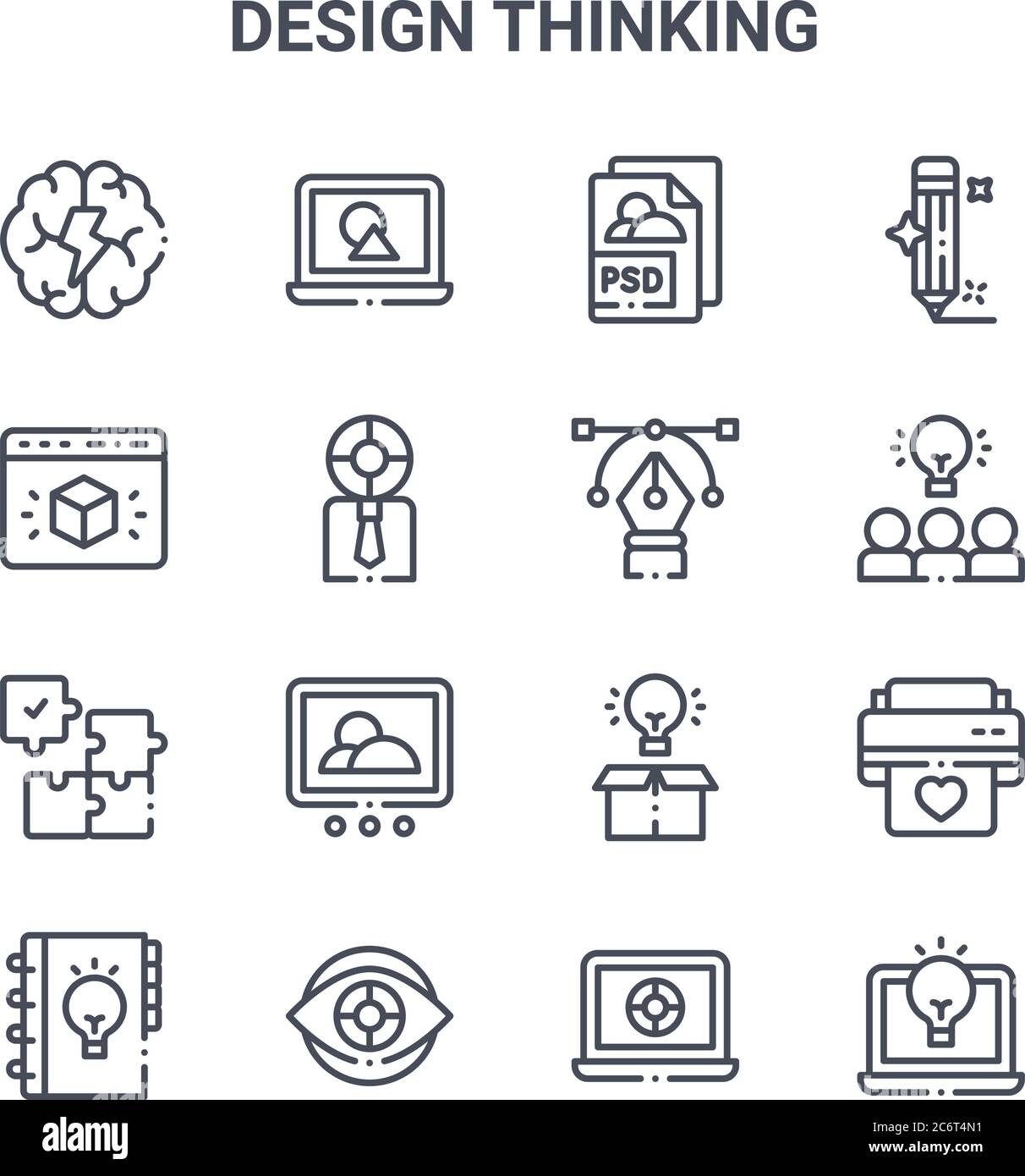 set of 16 design thinking concept vector line icons. 64x64 thin stroke ...