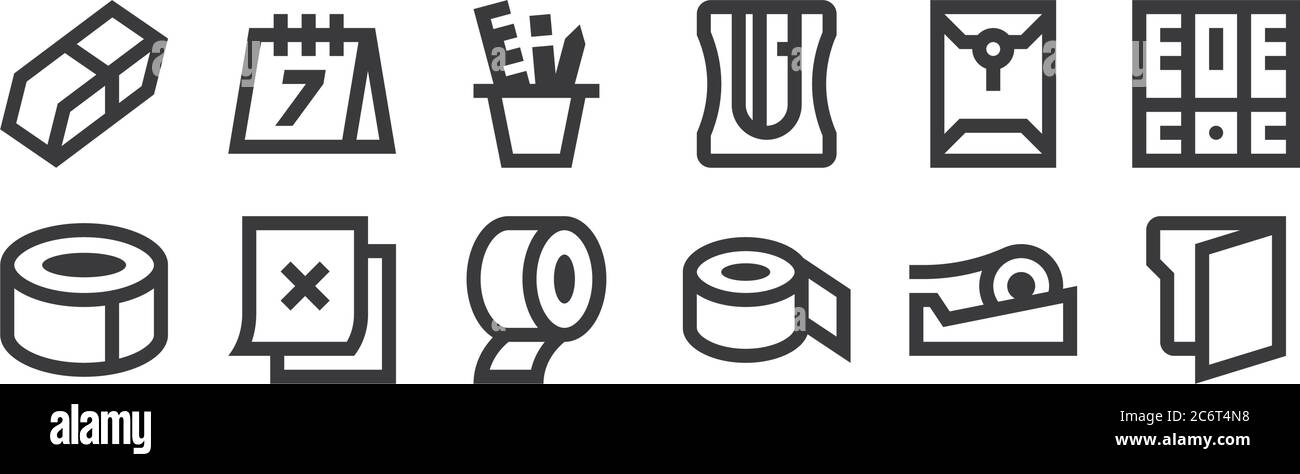 12 set of linear office stationery icons. thin outline icons such as ...