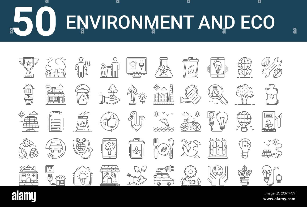 set of 50 environment and eco icons. outline thin line icons such as ...