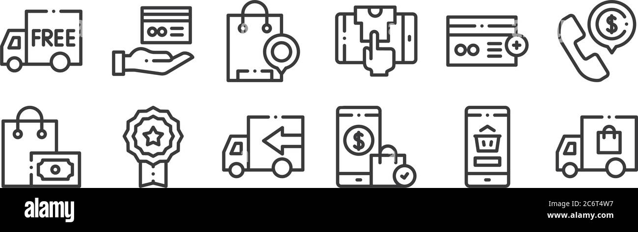 12 set of linear online shopping icons. thin outline icons such as ...