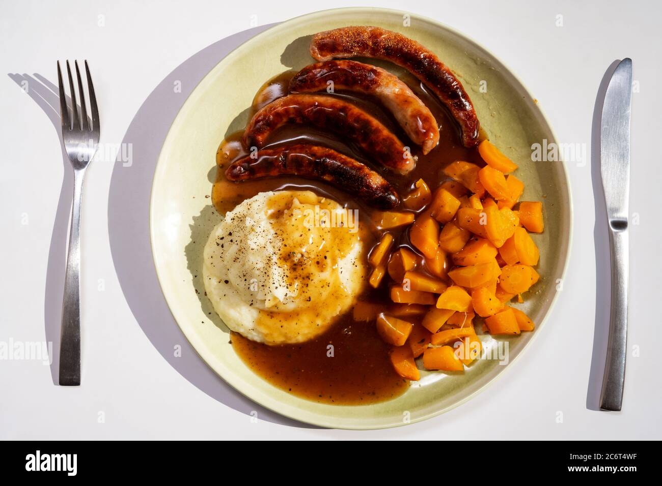 Sausage mashed potatoes and carrots Stock Photo
