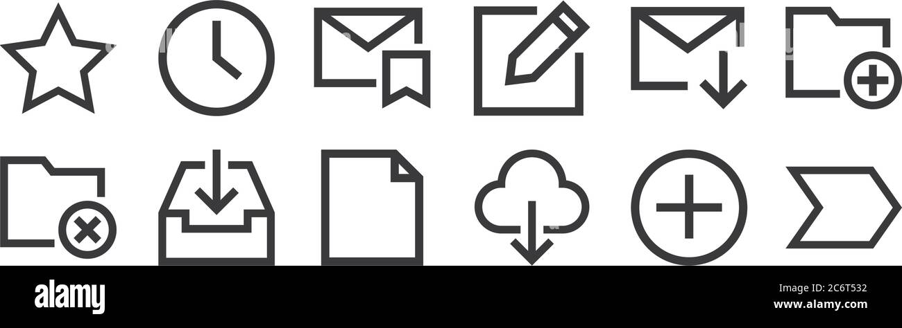 12 set of linear email icons. thin outline icons such as right ...