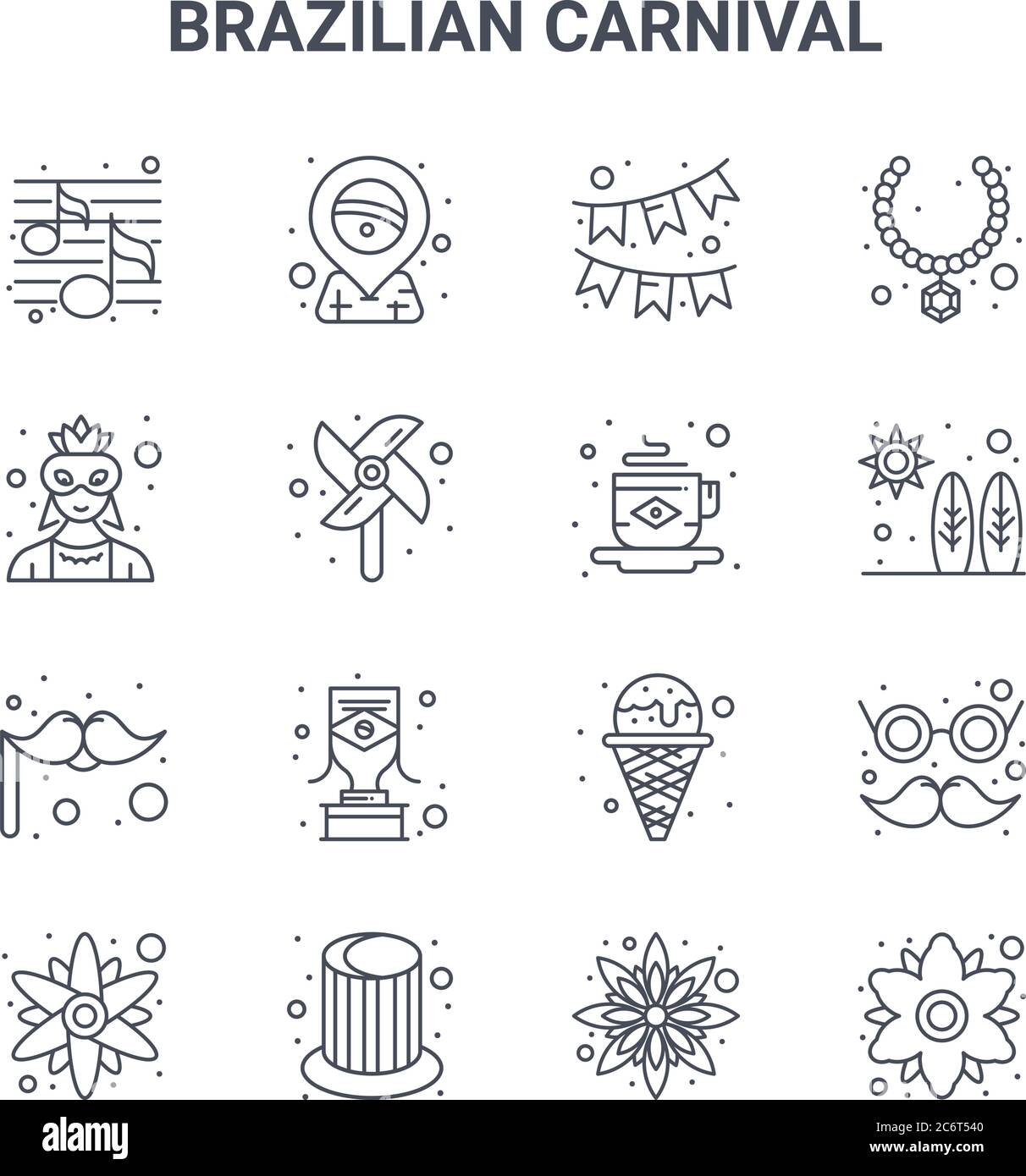 set of 16 brazilian carnival concept vector line icons. 64x64 thin ...