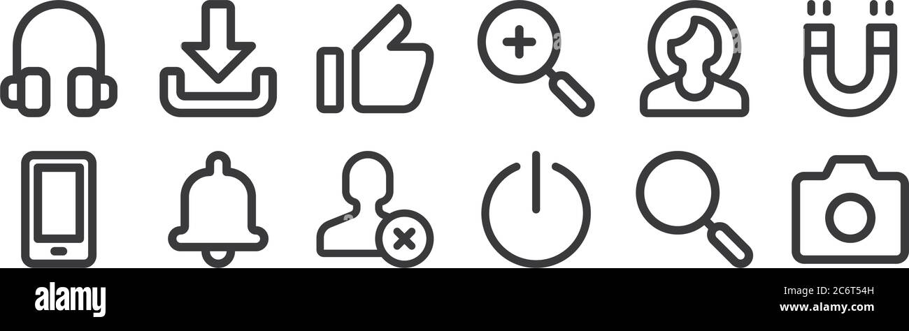 12 set of linear user interface icons. thin outline icons such as ...