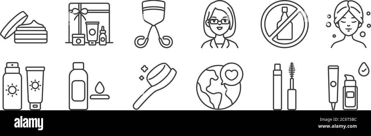 12 set of linear beauty cosmetics icons. thin outline icons such as ...