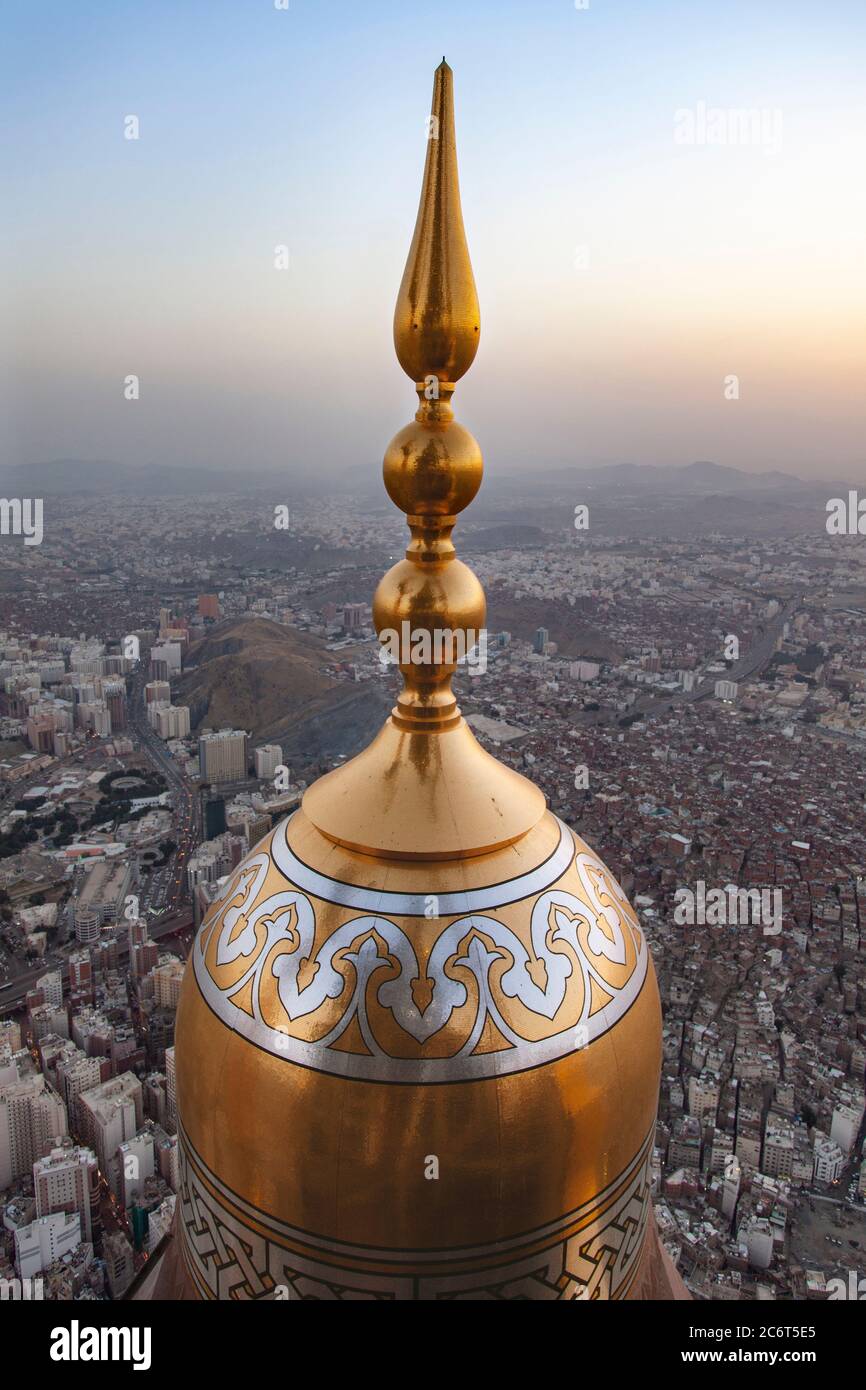 Abraj Al Bait, Saudi Arabia, Golden Dome of Makkah Stock Photo