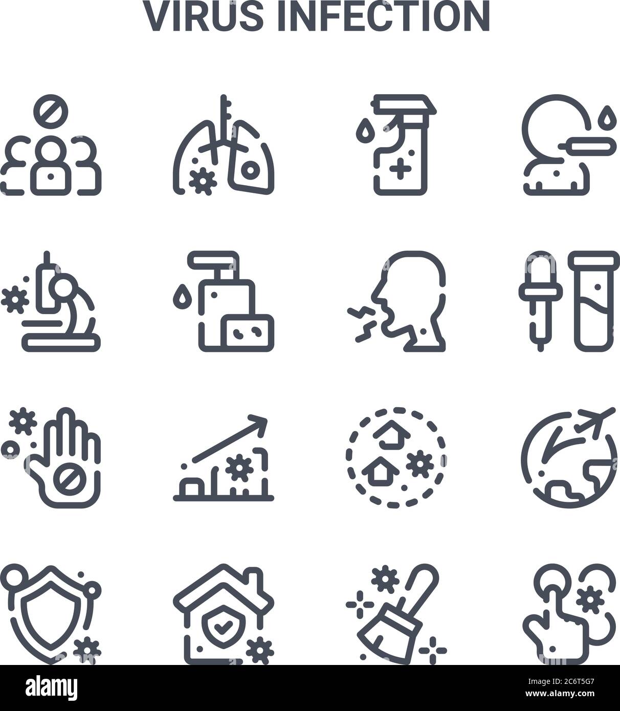 set of 16 virus infection concept vector line icons. 64x64 thin stroke ...