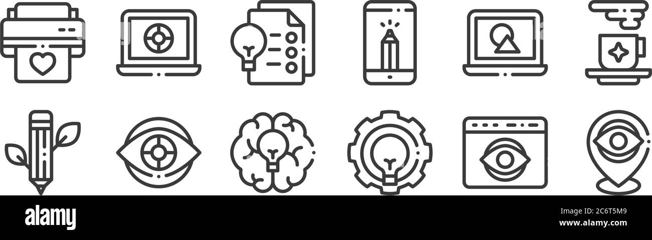 12 set of linear design thinking icons. thin outline icons such as ...