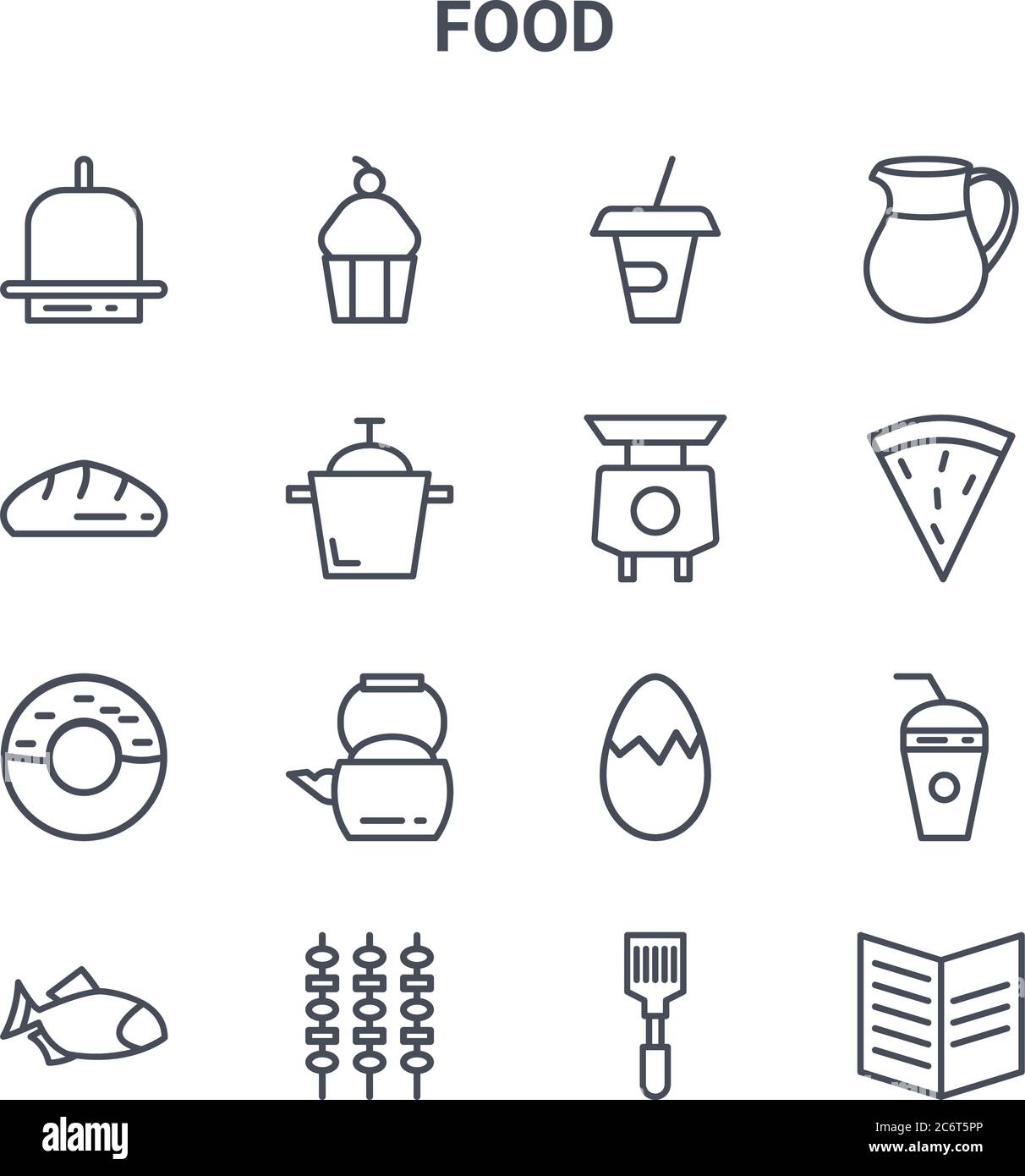 set of 16 food concept vector line icons. 64x64 thin stroke icons such ...