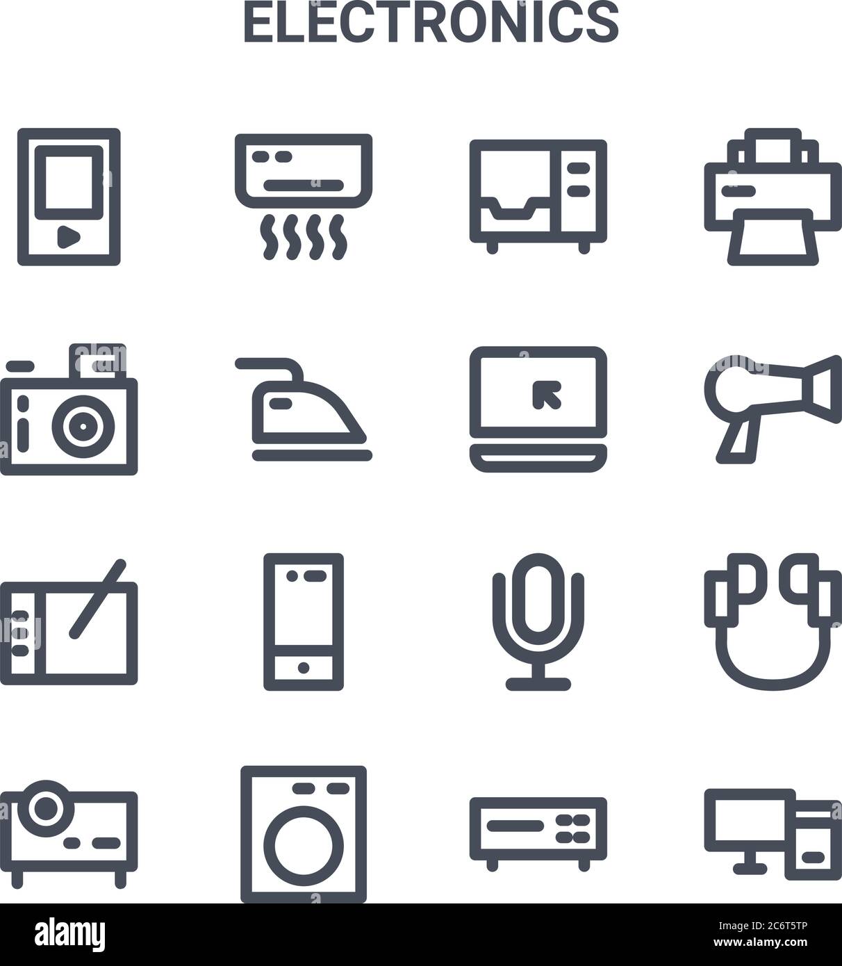 set of 16 electronics concept vector line icons. 64x64 thin stroke ...